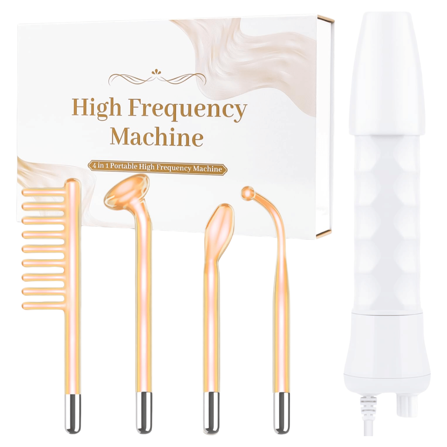 4-in-1 High Frequency Facial Wand for Skin Rejuvenation – Portable Anti-Aging Beauty Device for Wrinkle Reduction, Firming, Dark Circle & Acne Care.