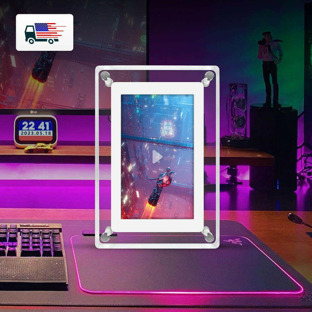 Acrylic 5 Inch Digital Picture Frame, Video Frame with Auto-Rotate, Free 8GB/4GB USB Stick and Built-in 1000 mAh Battery. Ideal Desktop Decoration.