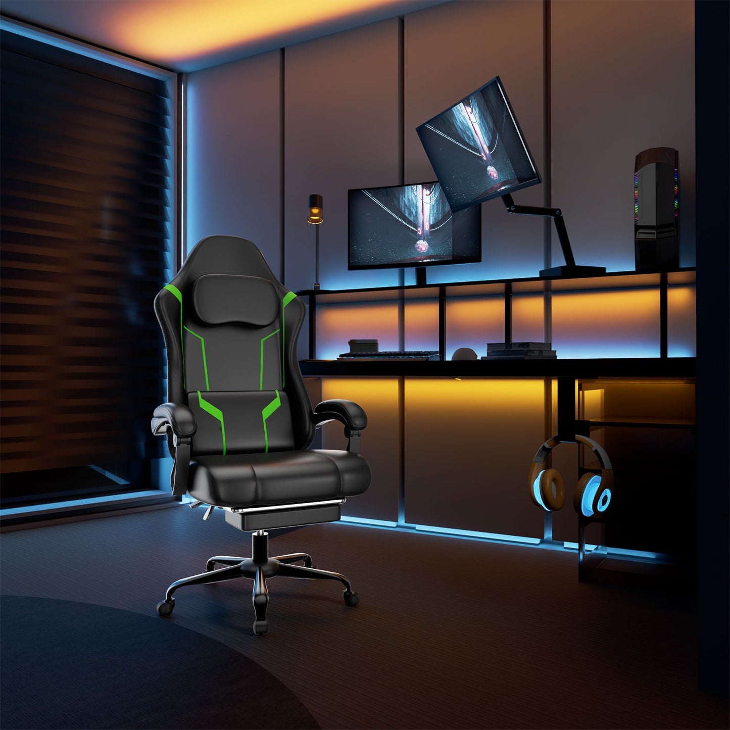 Ergonomic Gaming Chair, Electronic Gaming Chair With Pocket Spring Pad And Footrest, Height Adjustable Computer Chair.