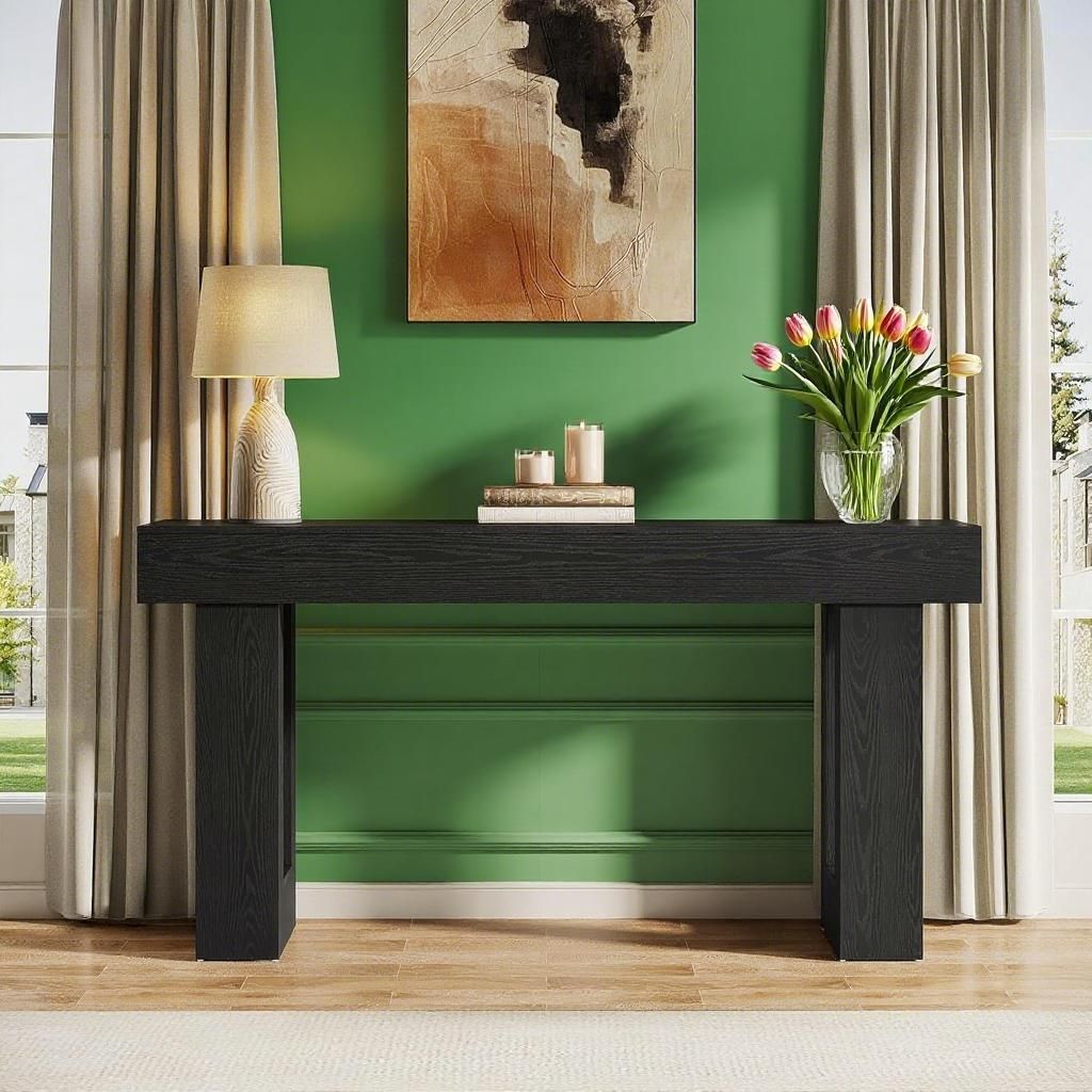 63-Inch Long Console Table, Wooden Rectangular Sofa Table Behind The Couch.