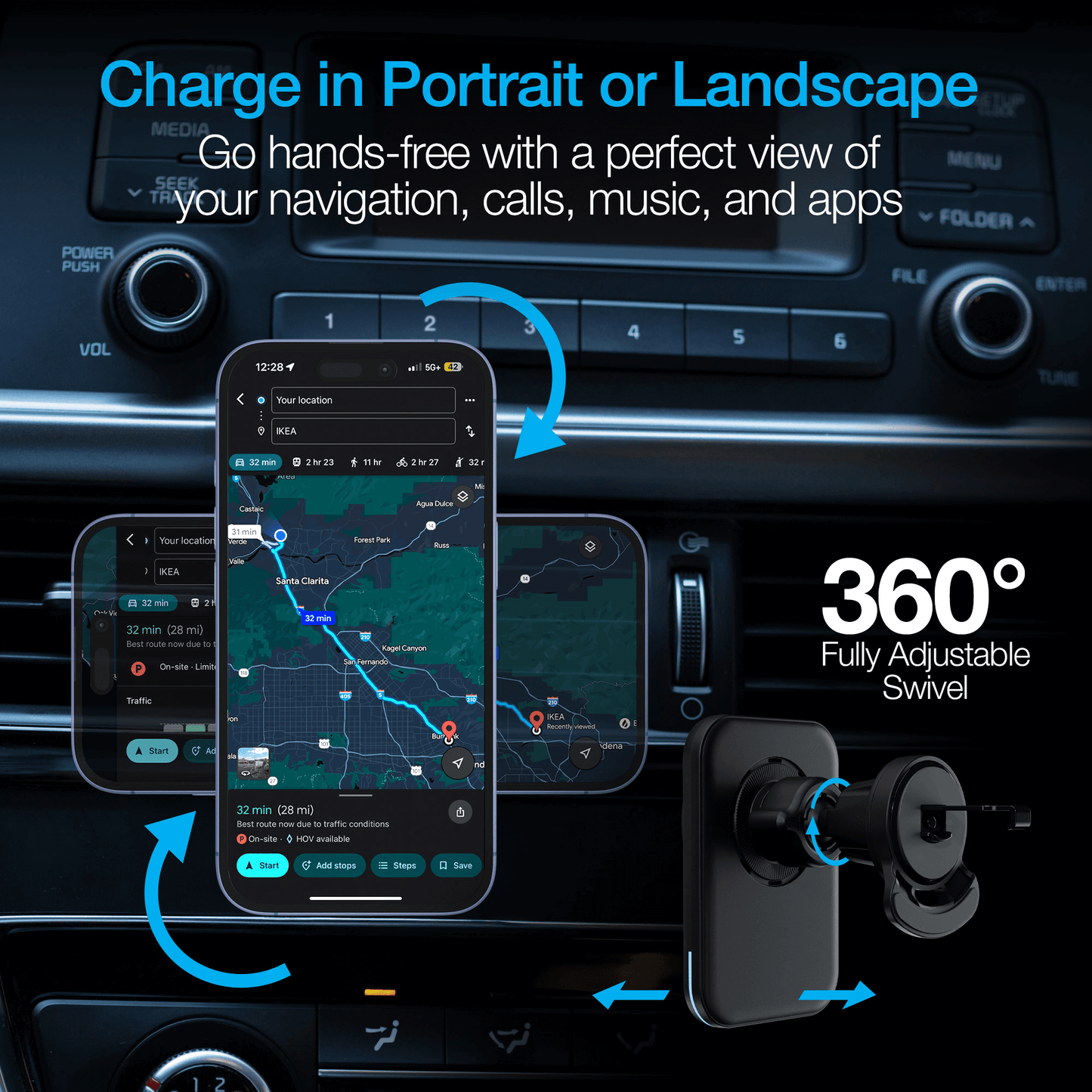 Naztech MagLock CAR 15W Magnetic Wireless Fast Charging Vent Mount with Qi2.