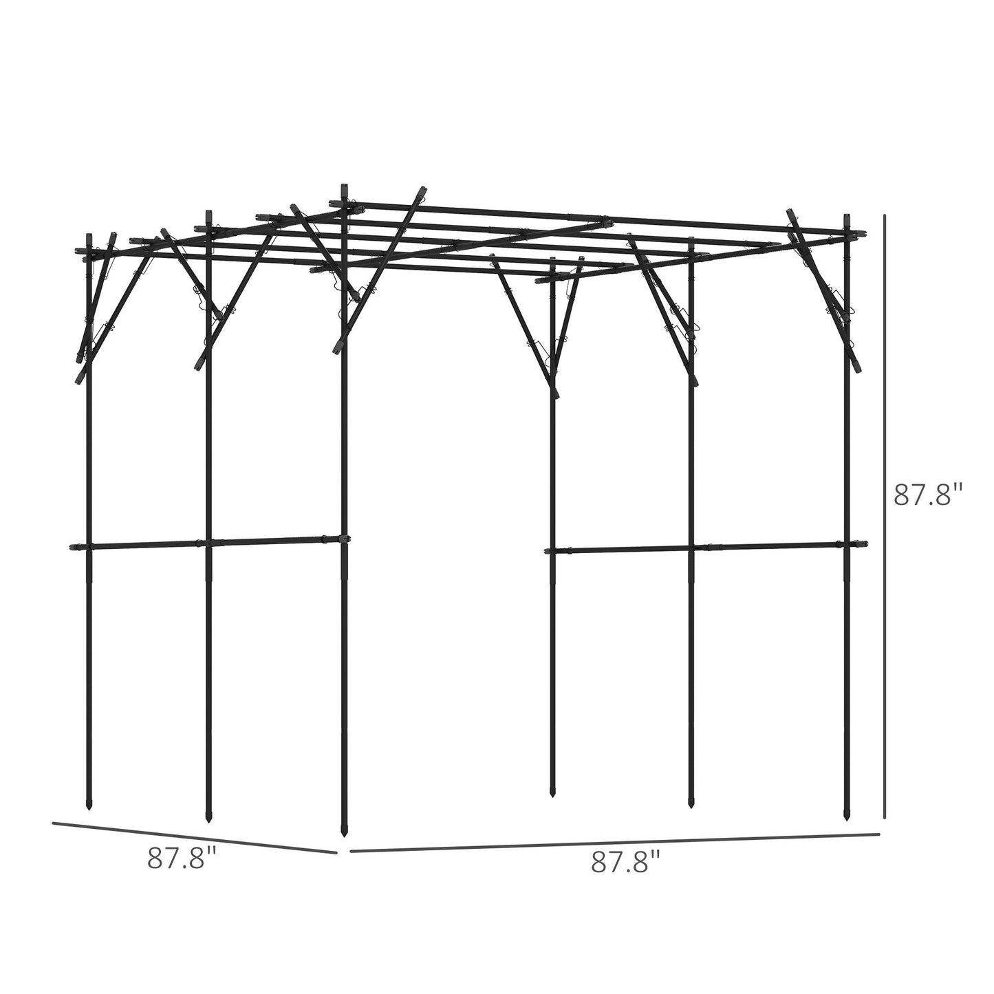 Outsunny Garden Arch Trellis, 7.3 FT Tall Metal Plant Trellis Support with Climbing Net, Cucumber Trellis for Vegetables, Black.