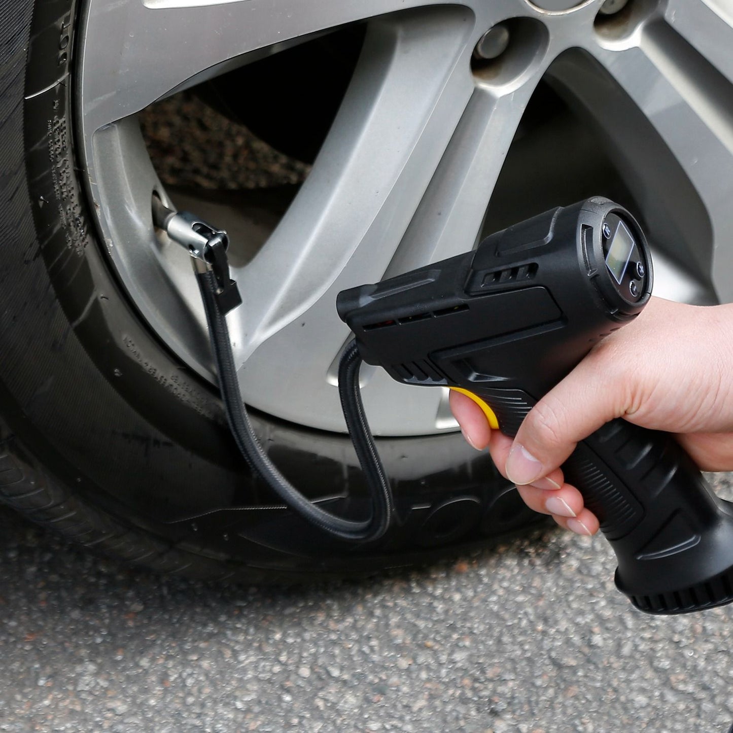 Compact 12V Digital Tire Inflator with LED Light - 150 PSI Portable Air Pump for Cars.