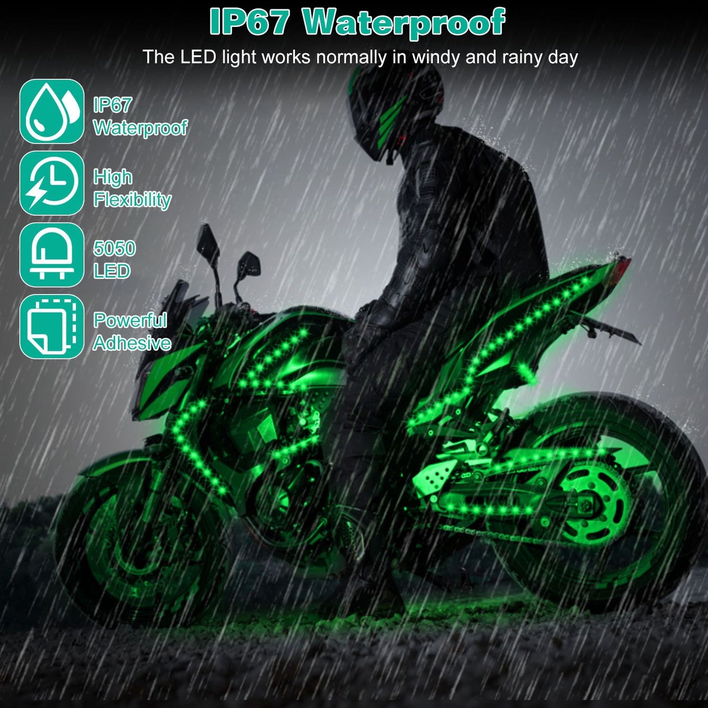 6-Piece Waterproof Motorcycle LED Neon Light Strip Kit - RGB Multi-Color Atmosphere Lighting for DC 12V.