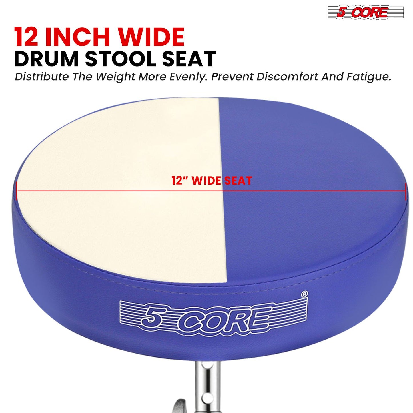 5 CORE Drum Throne Padded Guitar Stool Height Adjustable Music Chair Seat Universal for Adults & Kids with Anti Slip Rubber Feet DS CH BLU.