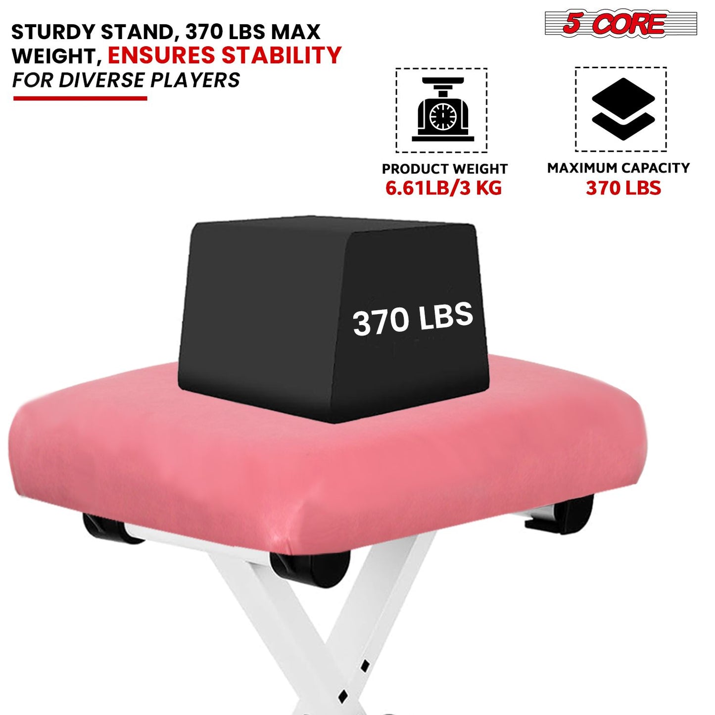 5 Core Keyboard Bench 2 Inch Padded Cushioned Piano Stool Height Adjustable Guitar Seat Folding Portable Musician Chair w Nonslip Rubber Feet Black - KBB 02 BLK.