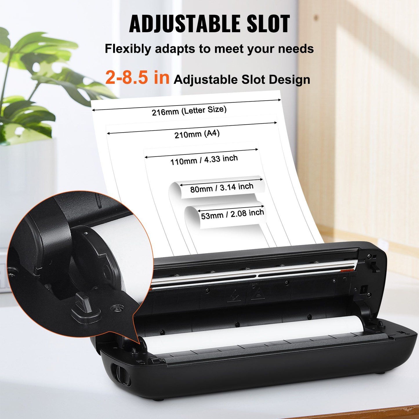 VEVOR Portable Thermal Printer - 2600mAh Battery, 300 DPI, Bluetooth Inkless Mobile Printer for A4, A5 & 8.5" x 11" Thermal Paper, Compatible with iOS, Android & Laptop, for Travel, Office & Home Use.