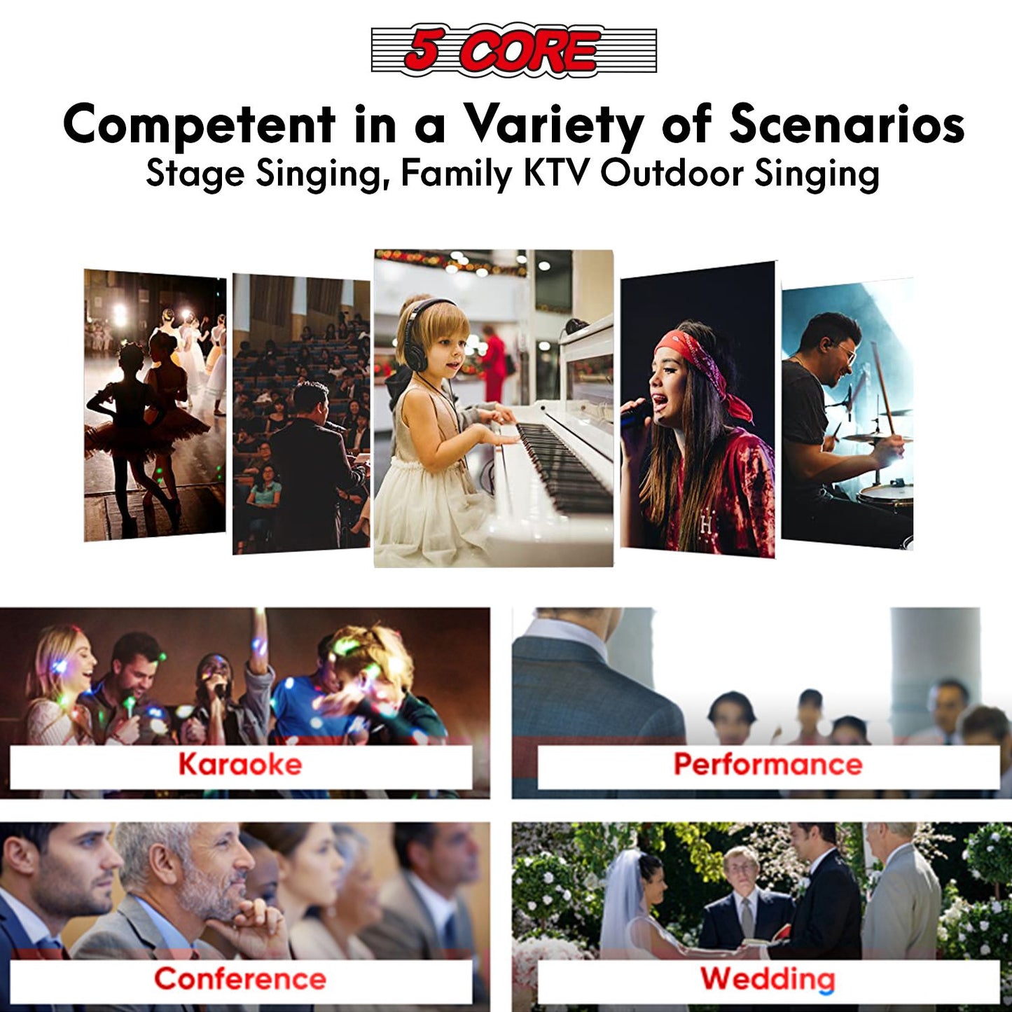 5 CORE Microphone Dynamic Vocal Handheld Mic Cardioid Unidirectional Microfono w On Off Switch + XLR Audio Cable for Singing Karaoke Public Speaking & Parties - PM-286.