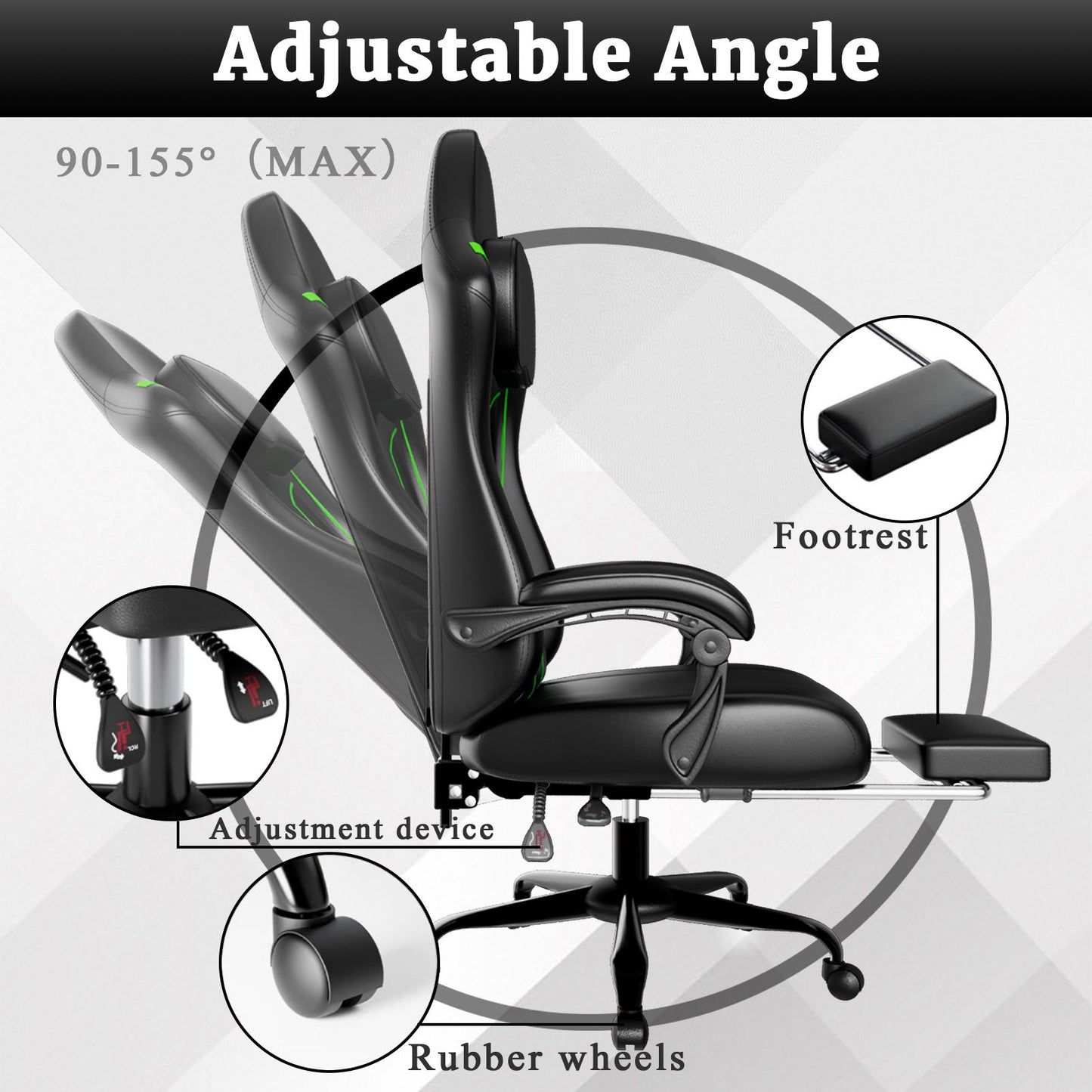 Ergonomic Gaming Chair, Electronic Gaming Chair With Pocket Spring Pad And Footrest, Height Adjustable Computer Chair.