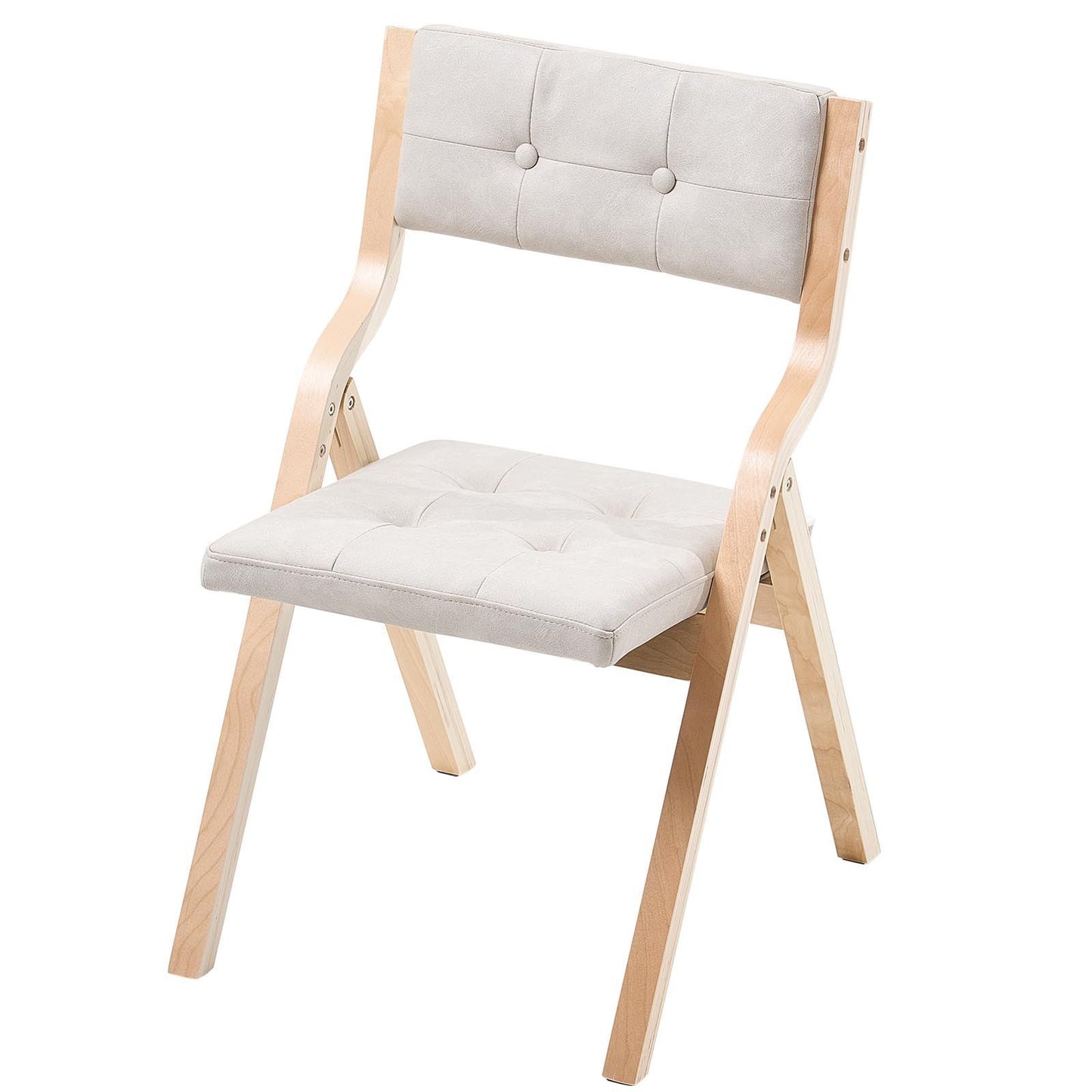 Wooden Folding Chairs with Padded Cushion and Wooden Frame Beige Set of 4.