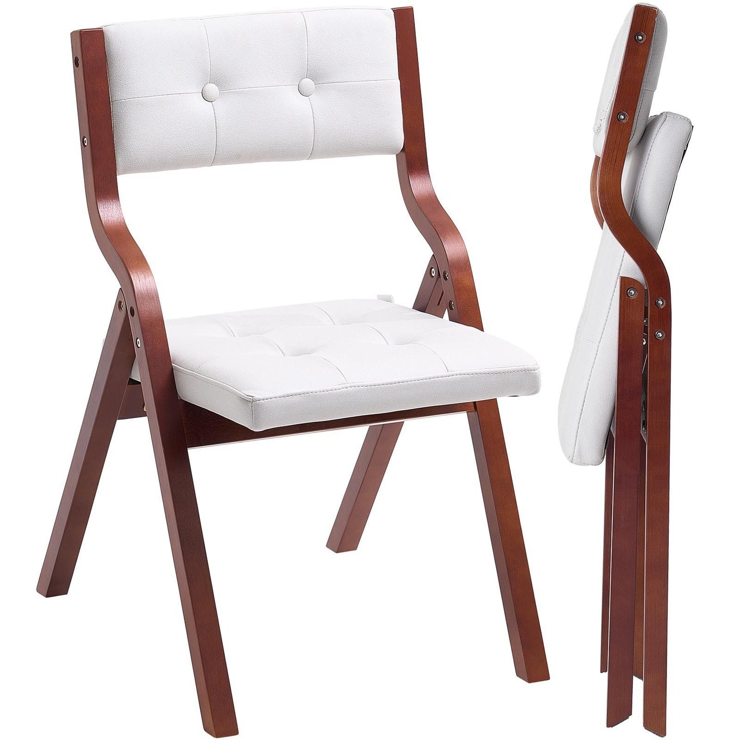 Wooden Folding Chairs with Padded Cushion and Wooden Frame White Set of 2.