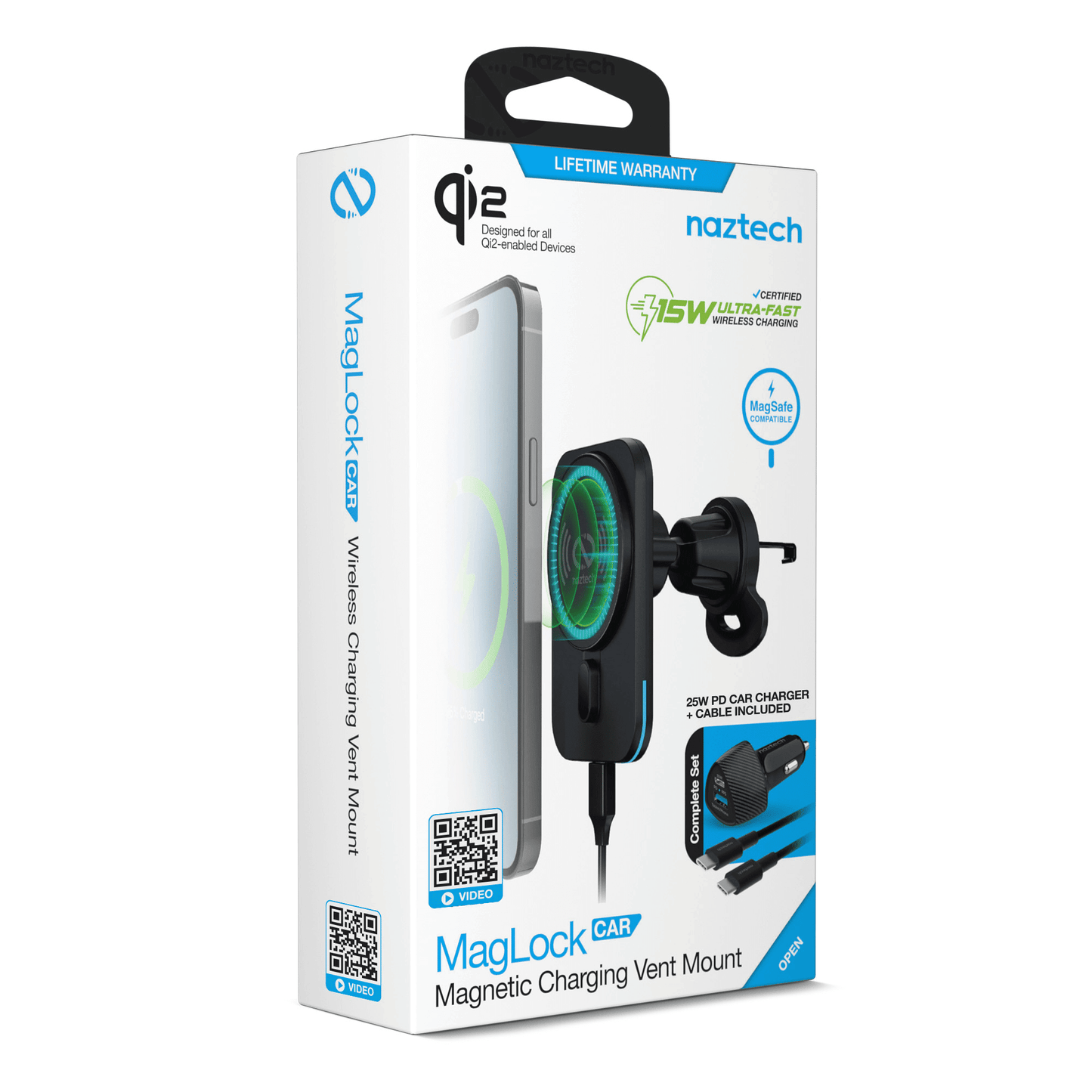 Naztech MagLock CAR 15W Magnetic Wireless Fast Charging Vent Mount with Qi2.