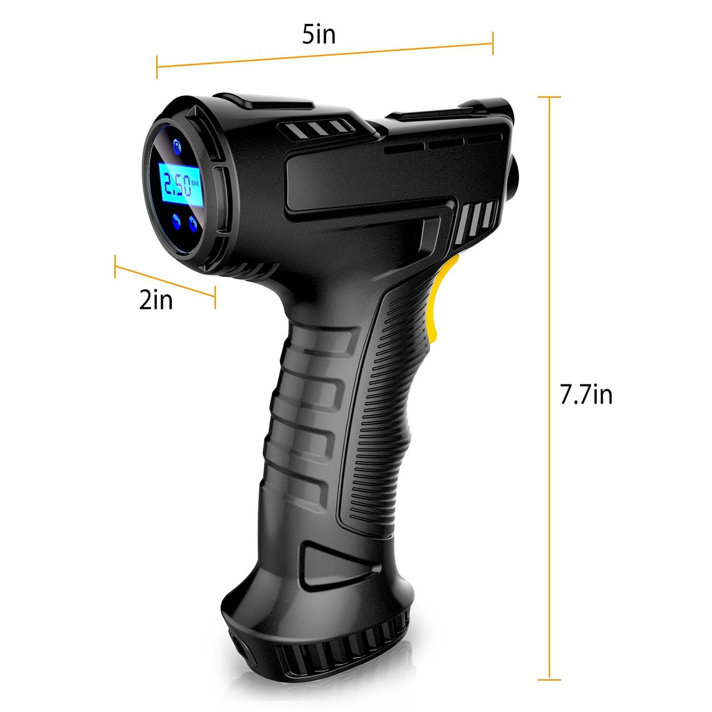 Compact 12V Digital Tire Inflator with LED Light - 150 PSI Portable Air Pump for Cars.