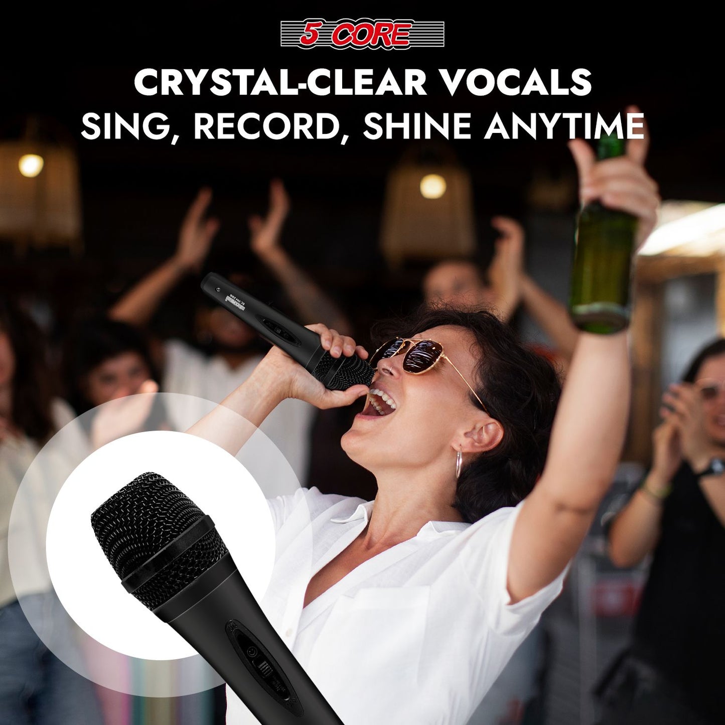 5 CORE Microphone Dynamic Vocal Handheld Mic Cardioid Unidirectional Microfono w On Off Switch + XLR Audio Cable for Singing Karaoke Public Speaking & Parties - PM-286.