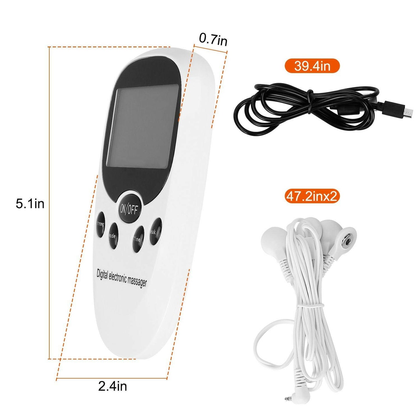 Electric Muscle Stimulator Dual Channels Pulse Massager Pain Relief Therapy Tens Device with Electrode Pads Wires.