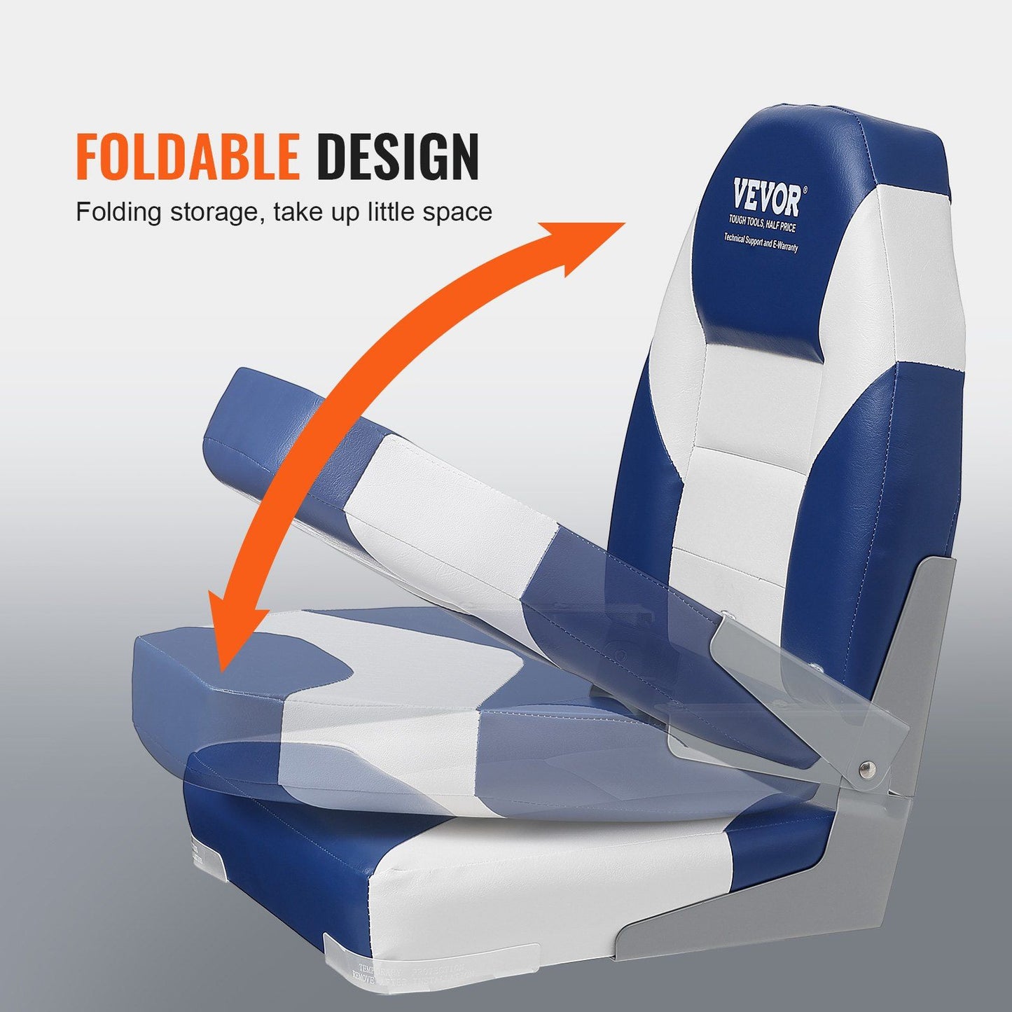 VEVOR Boat Seats, 21.85" High Back Boat Seat, Folding Boat Chair with Thickened Sponge Padding and Hinge, Fold-Down Boat Captain Chairs for Fishing Boat, Sightseeing Boat, Speedboat, Canoe, 2-Pack.