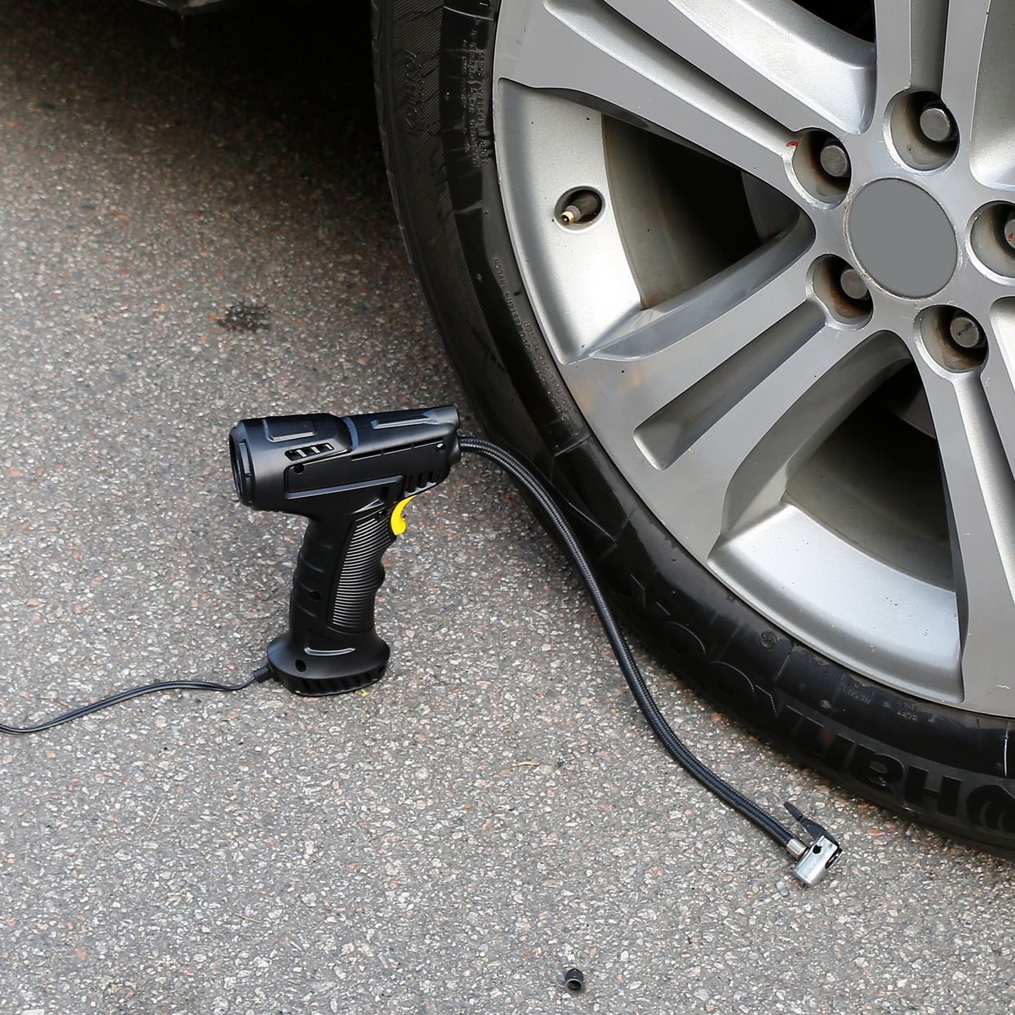 Compact 12V Digital Tire Inflator with LED Light - 150 PSI Portable Air Pump for Cars.