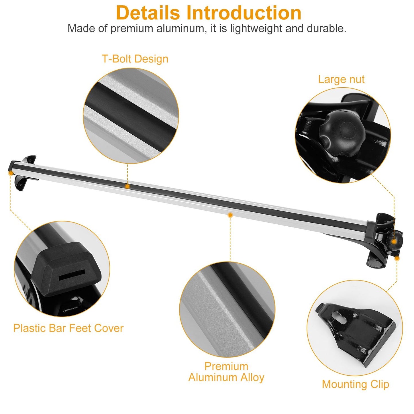 47.24in Universal Top Roof Rack Cross Bar Cargo Carrier Aluminum Crossbar Rack with 165LBS Capacity Fit for Most Vehicle Wagon Car Without Roof Side Rail.