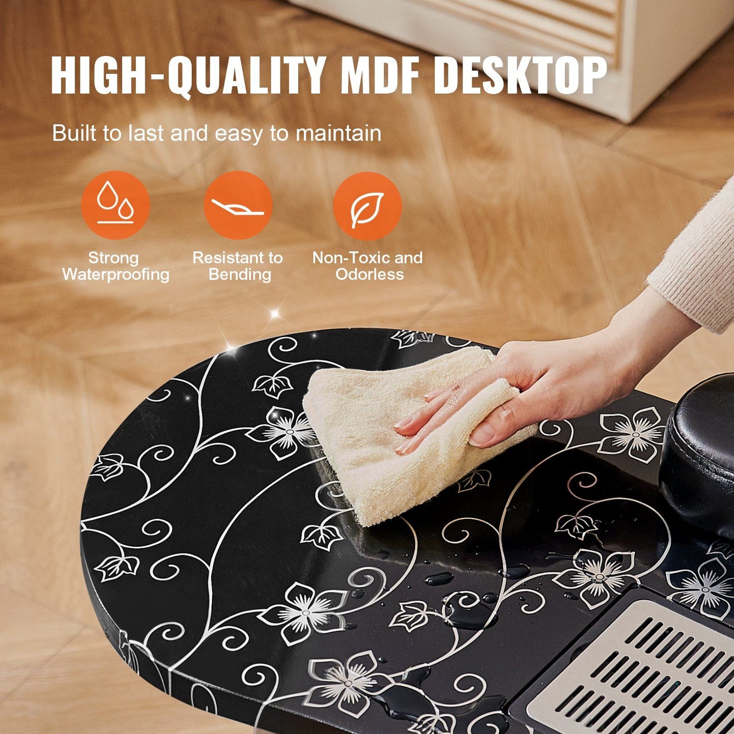 VEVOR Portable Manicure Table, Foldable Nail Table with Electric Dust Collector, Moveable Nail Tech Desk & 4 Wheels, 3 Dust Bags, Bendable LED Lamp, MDF Nail Art Workstation for Home Spa Beauty Salon.