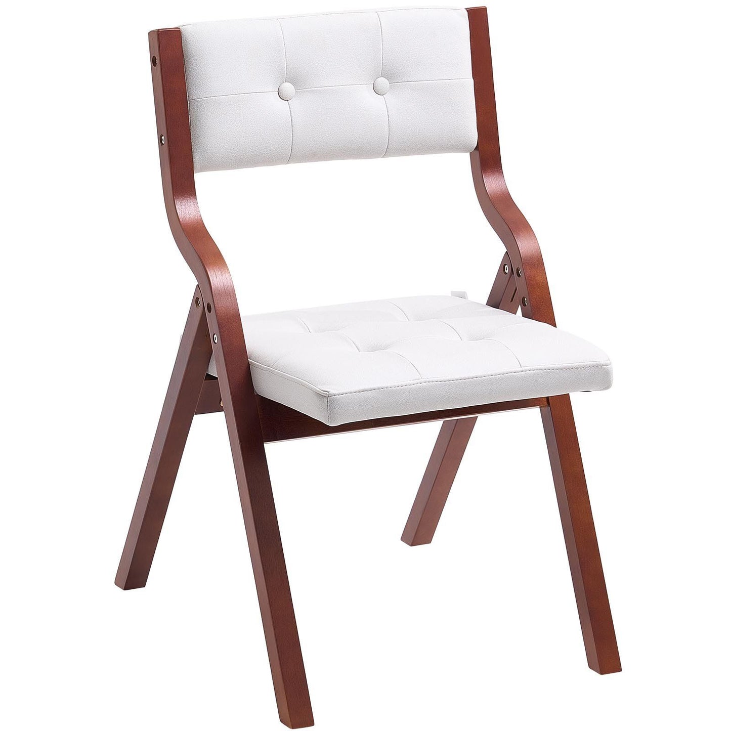 Wooden Folding Chairs with Padded Cushion and Wooden Frame White Set of 2.