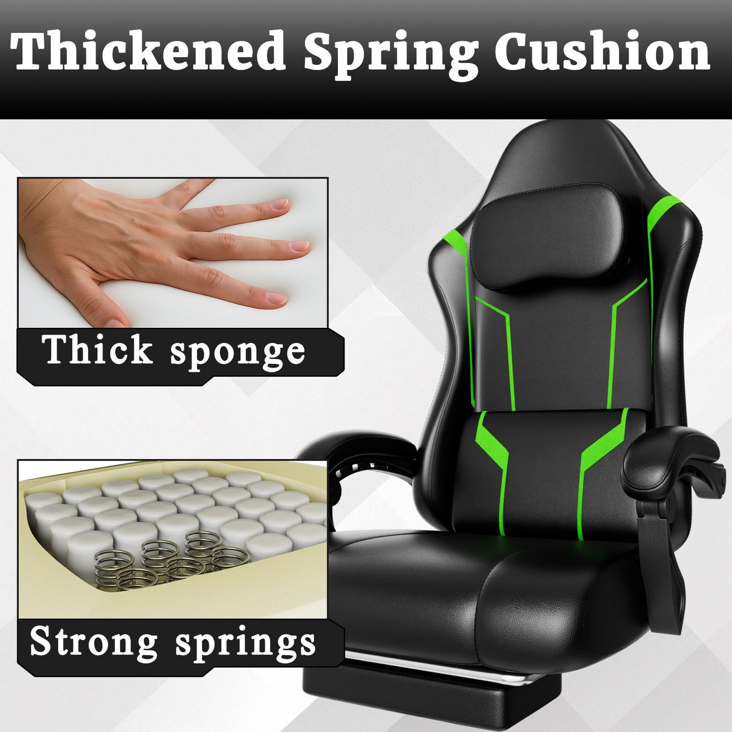 Ergonomic Gaming Chair, Electronic Gaming Chair With Pocket Spring Pad And Footrest, Height Adjustable Computer Chair.