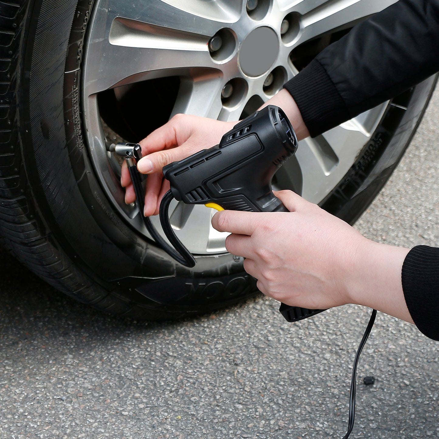 Compact 12V Digital Tire Inflator with LED Light - 150 PSI Portable Air Pump for Cars.