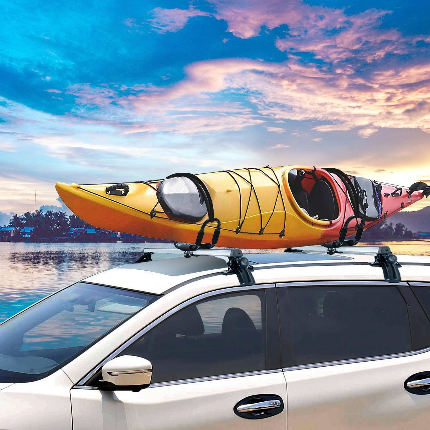 47.24in Universal Top Roof Rack Cross Bar Cargo Carrier Aluminum Crossbar Rack with 165LBS Capacity Fit for Most Vehicle Wagon Car Without Roof Side Rail.