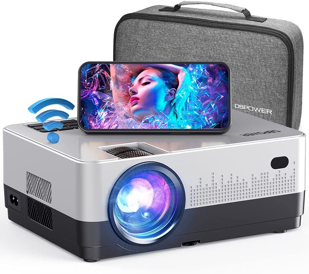 DBPOWER WiFi Projector, Upgrade 8500L Full HD 1080p Video Projector with Carry Case, Support iOS/Android Sync Screen, Zoom&Sleep Timer, 4.3' LCD Home Movie Projector Compatible w/Smart Phone/Laptop.