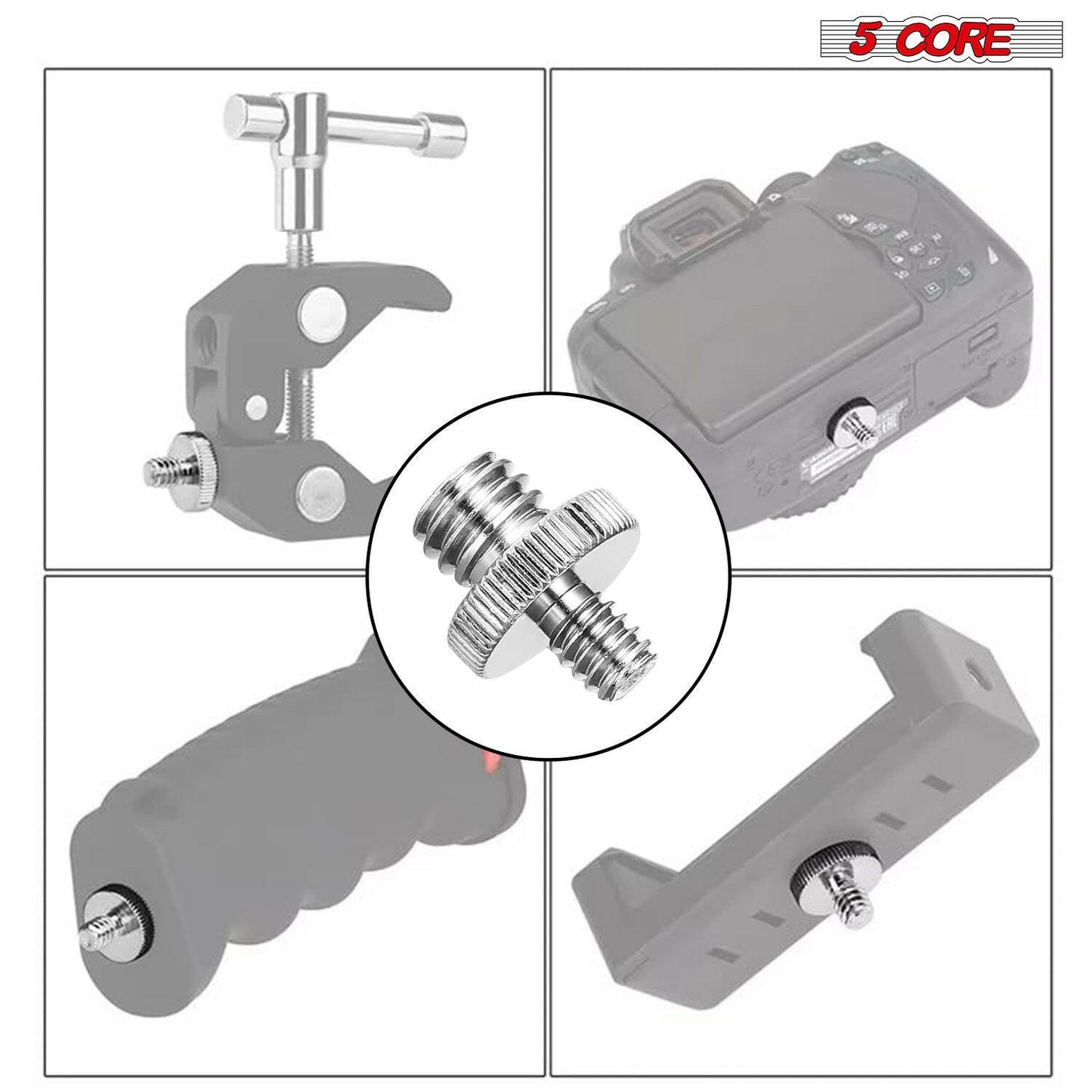 5 Core 3/8 to 1/4 Adapter 5Pcs Camera Mount Durable Tripod Screw Adapter for DSLR Monopod Microphone & Lighting 1/4 to 3/8 Screws Set - 1/4M-3/8M Camera Screw 5Pcs.