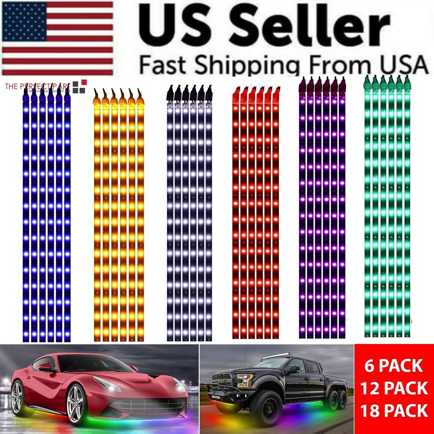 Lot Waterproof 12''/15 DC 12V Motor LED Strip Underbody Light For Car Motorcycle.
