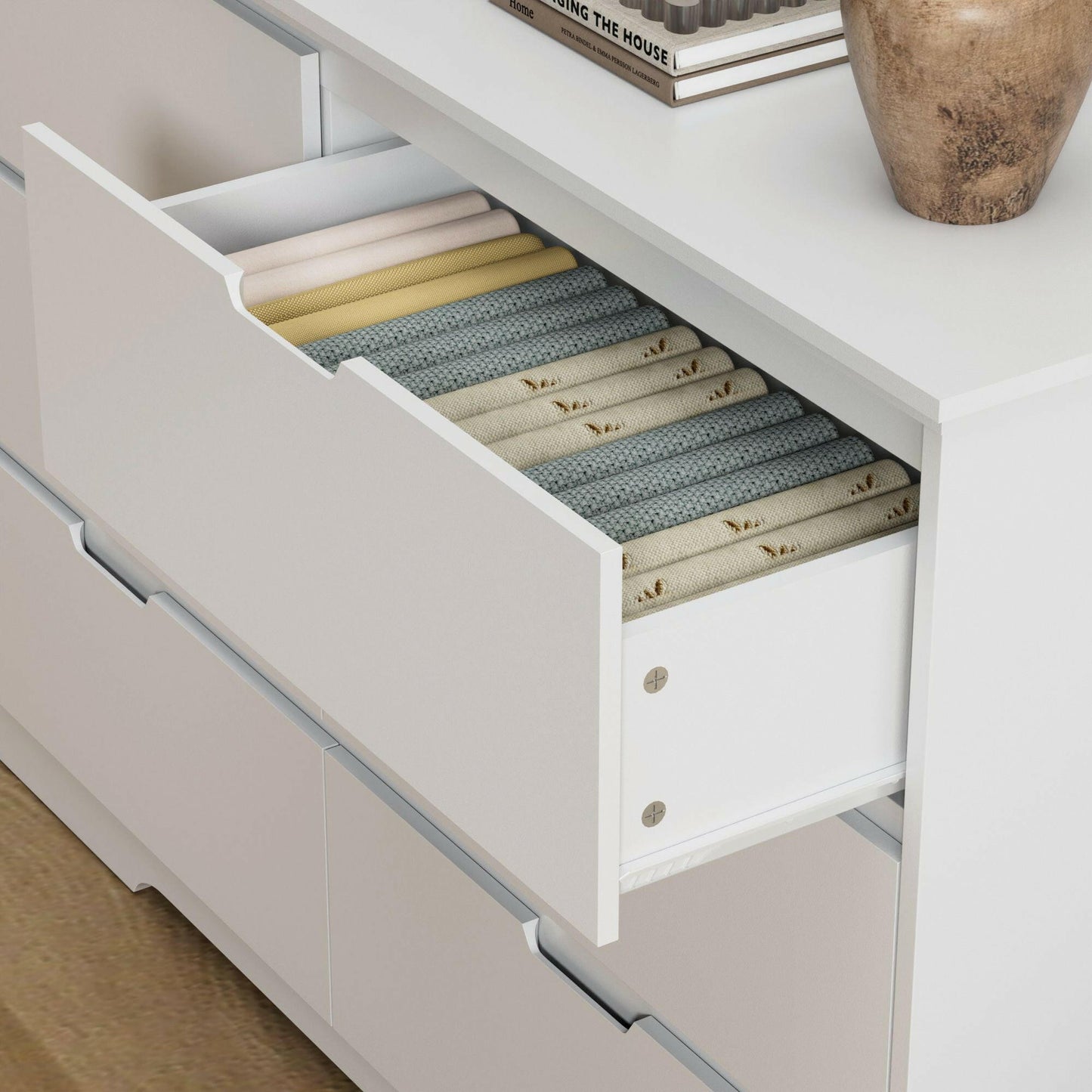 6 Drawer Dresser For Bedroom, Storage Cabinet With Hidden Handles, Modern Closet Of Drawers For Living Room.