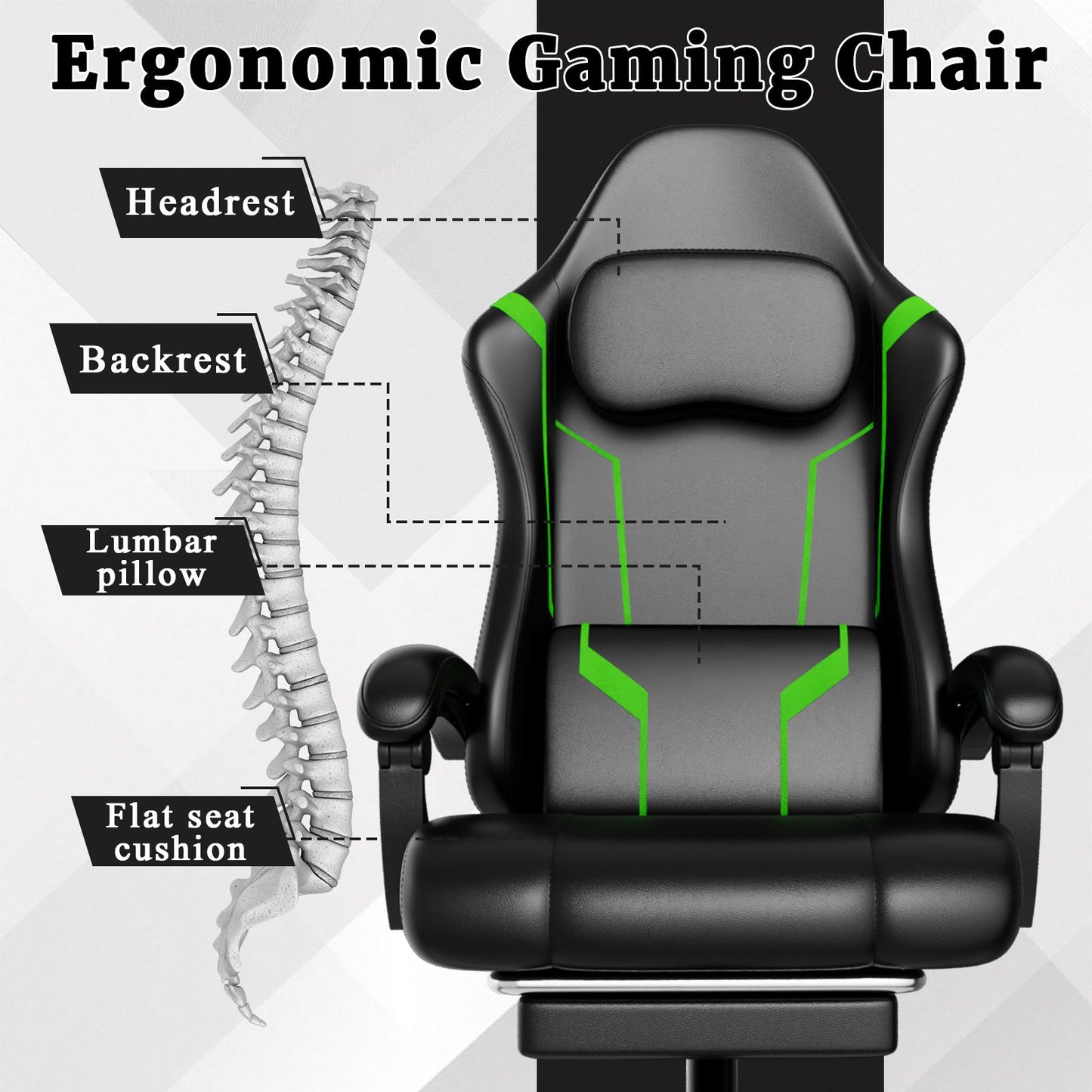 Ergonomic Gaming Chair, Electronic Gaming Chair With Pocket Spring Pad And Footrest, Height Adjustable Computer Chair.