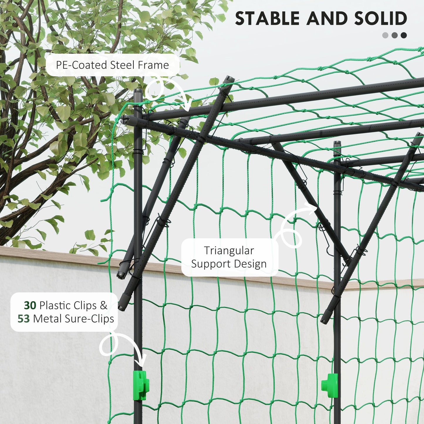 Outsunny Garden Arch Trellis, 7.3 FT Tall Metal Plant Trellis Support with Climbing Net, Cucumber Trellis for Vegetables, Black.