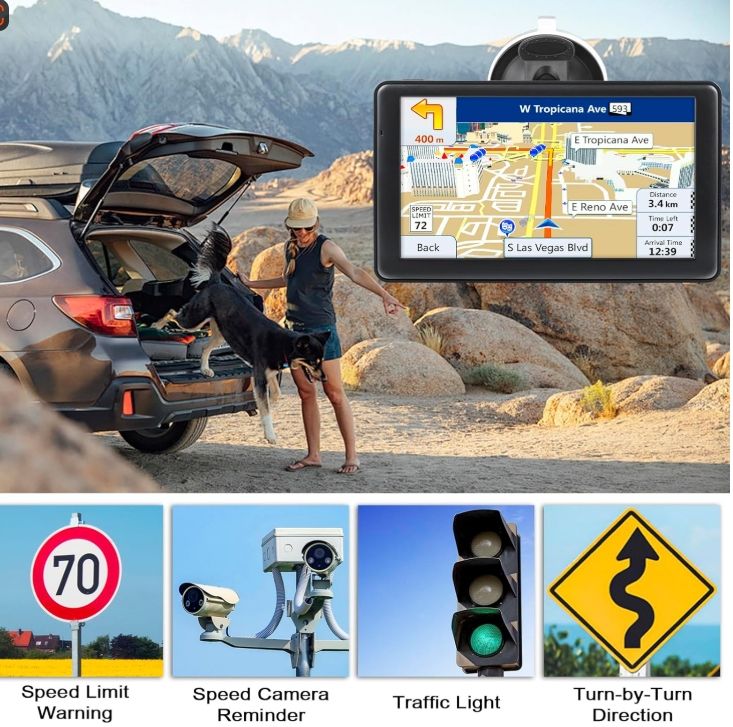 GPS Navigator for Car Truck, GPS Commercial Drivers 2025 Trucker GPS for Semi Truck with 7 in GPS Navigation Systems(Map Free Lifetime Updates), Voice Assist, Speed Limit Warnings.
