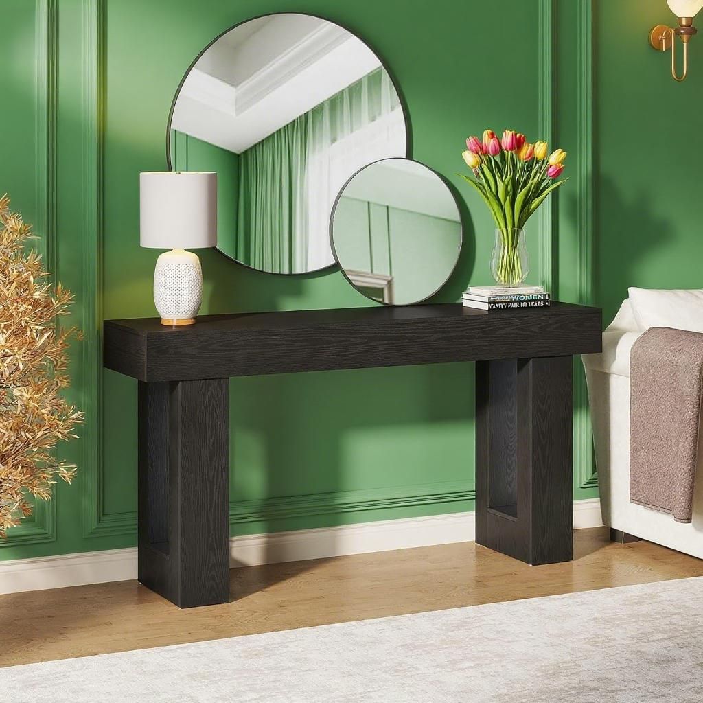 63-Inch Long Console Table, Wooden Rectangular Sofa Table Behind The Couch.