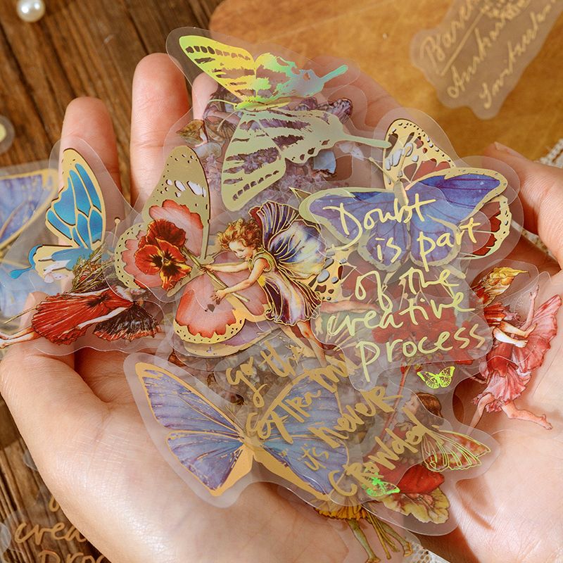 30 Pcs Gliding Butterfly Fairy Tales Transparent Decorative Decals For Phone Laptop Waterbottle Planner Diary Journal Scrapbook.