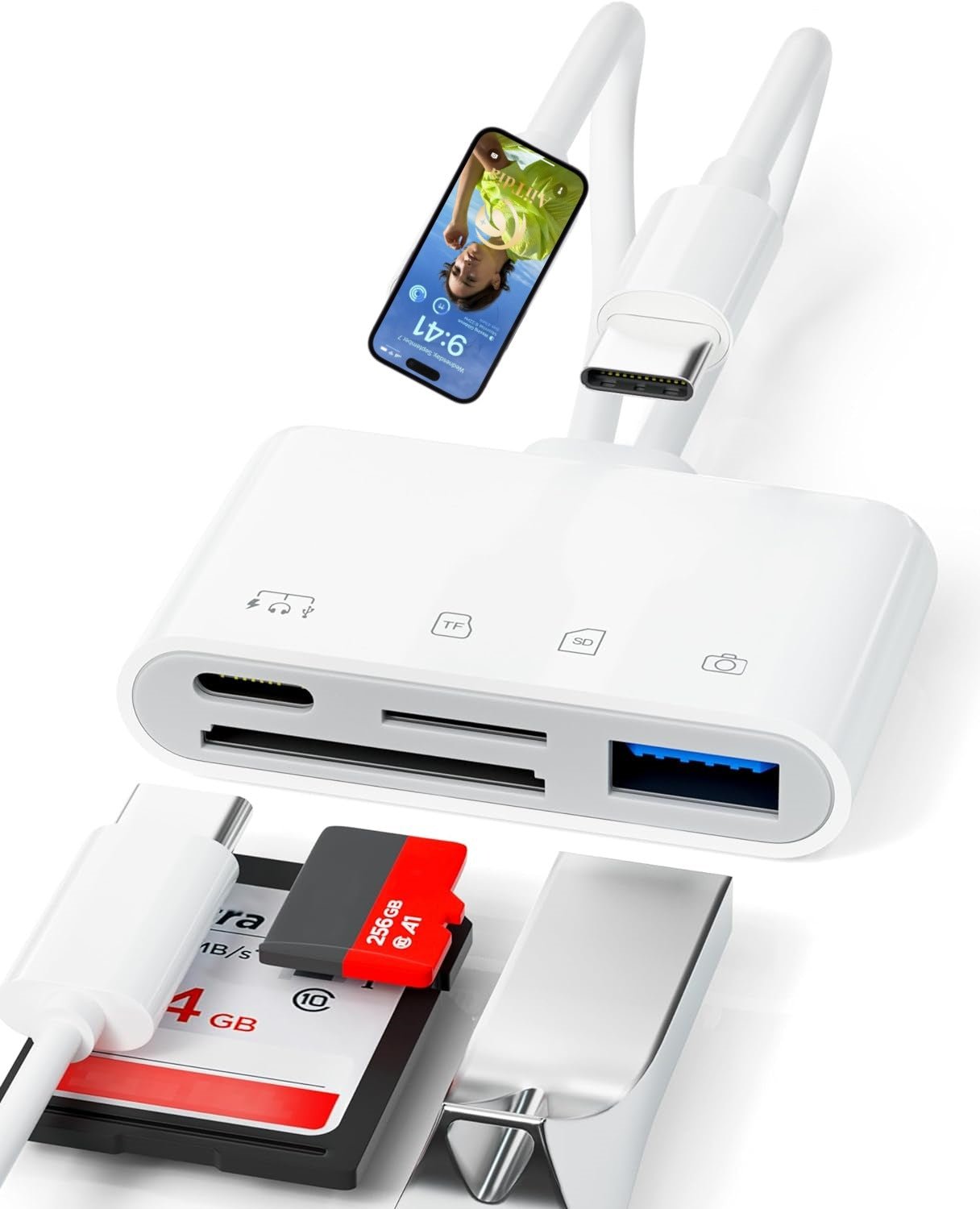 Dual line 4 - in - 1 mobile card reader suitable for Apple TypeC to TF/SD/USB/USB - C charging adapter - GoTypical