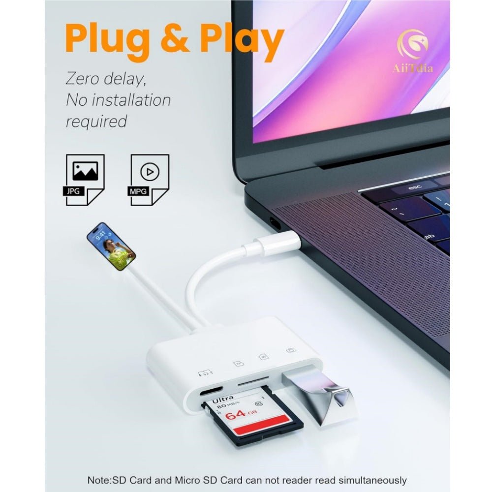 Dual line 4 - in - 1 mobile card reader suitable for Apple TypeC to TF/SD/USB/USB - C charging adapter - GoTypical