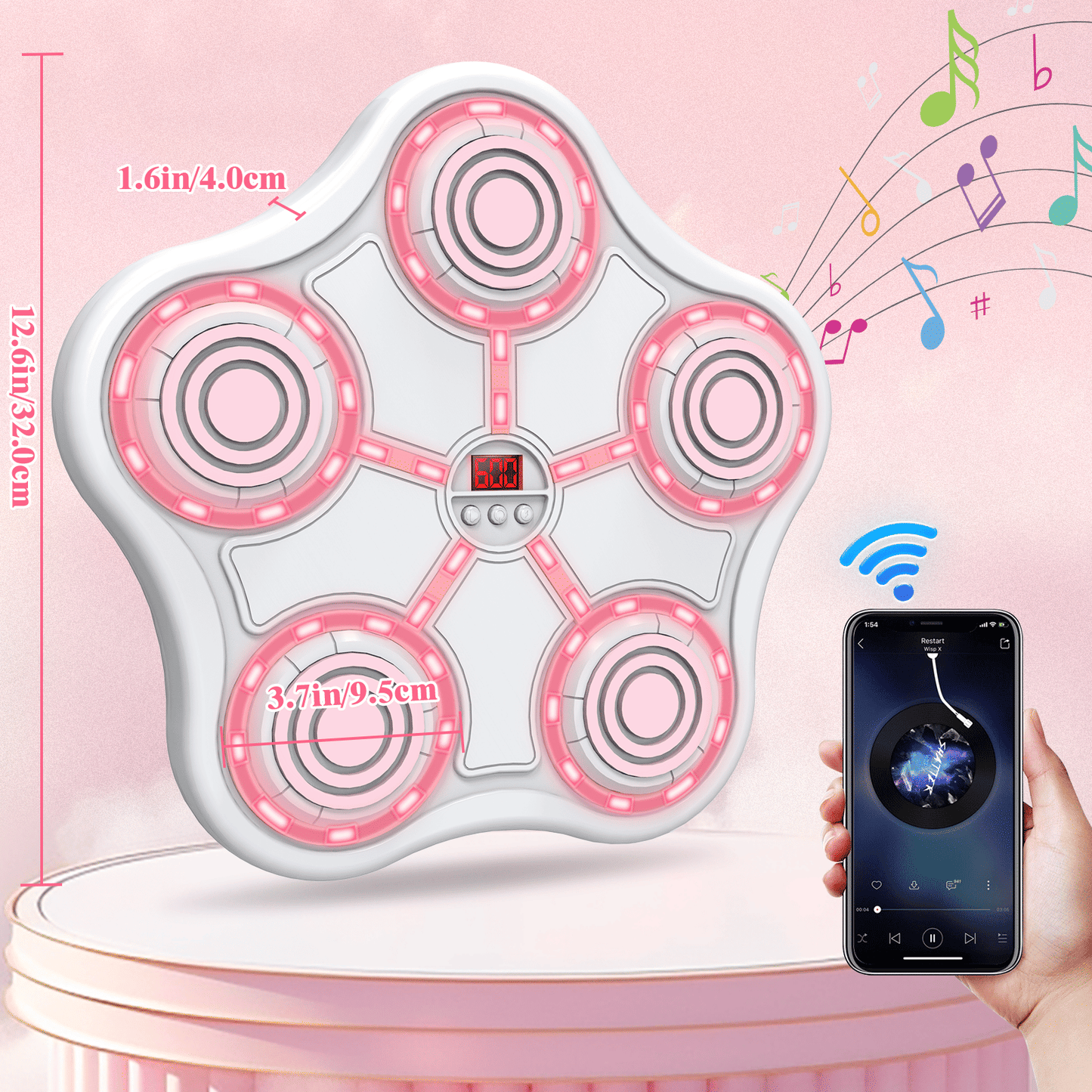 Five Key Boxing Target – Kids Fitness Training with Pink LED Lights - GoTypical