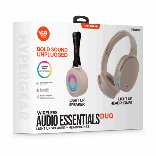 HyperGear Audio Essentials Bluetooth Headphones and Speaker Duo – Beige - GoTypical
