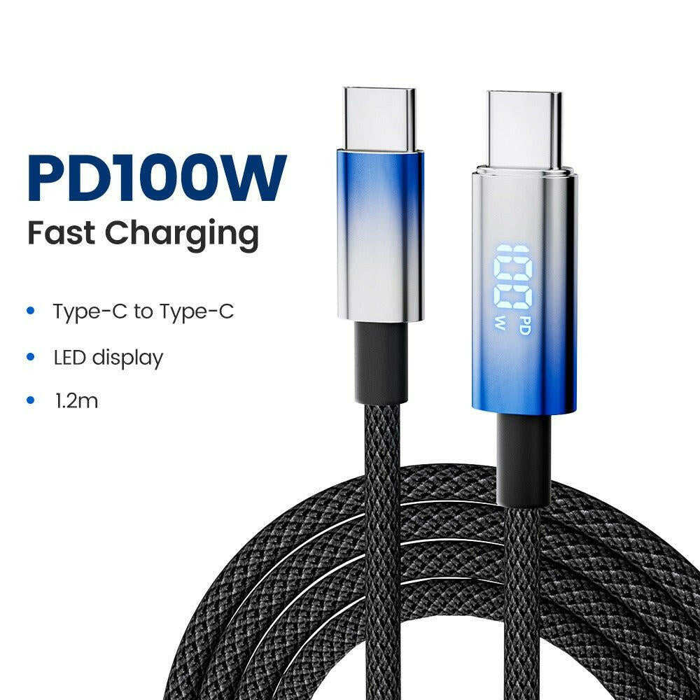 . 100W Type-C Fast Charging Cable – Invisible Digital Display, Woven Material - GoTypical