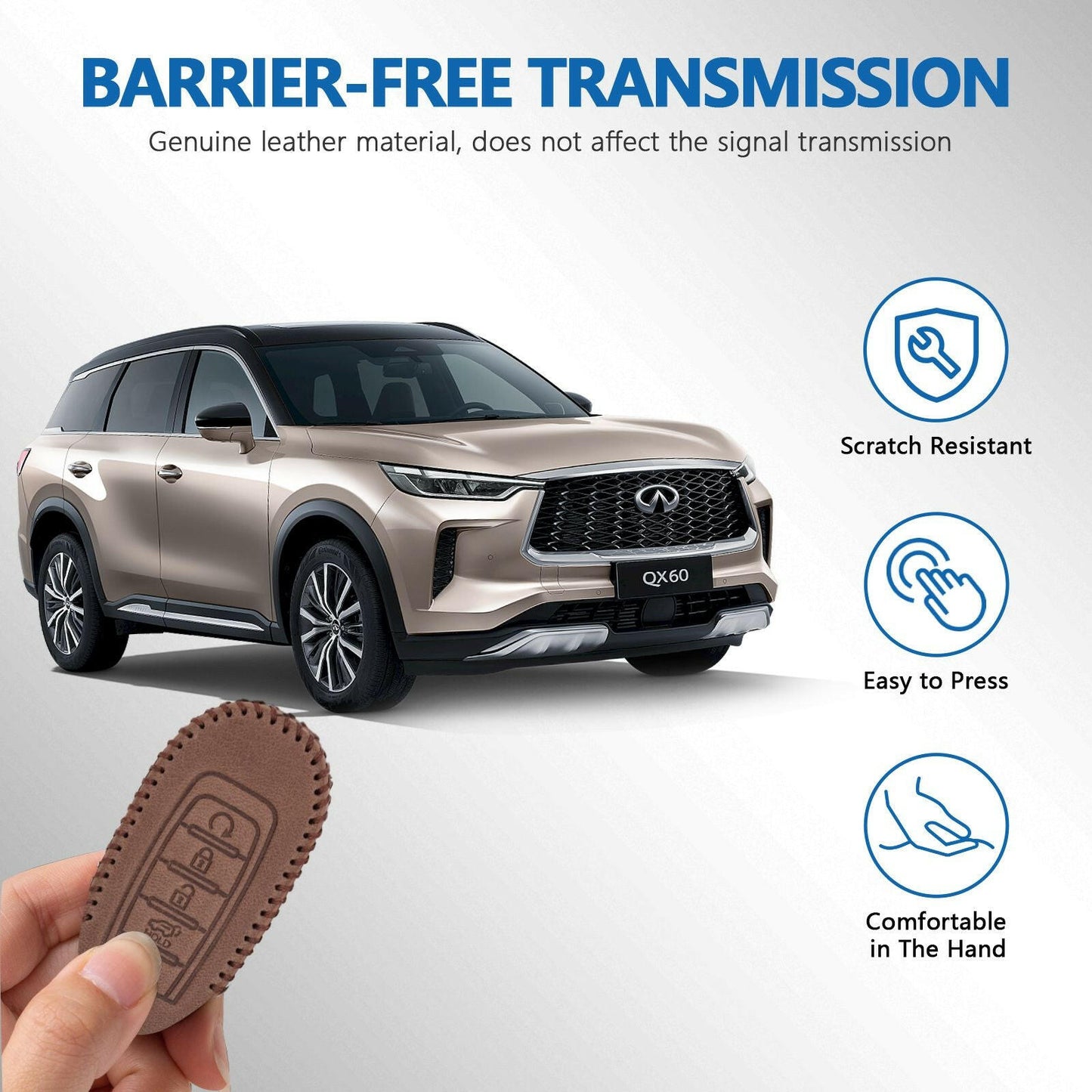 Leather Key Fob Case for Infiniti 5-Button – Keychain Included - GoTypical