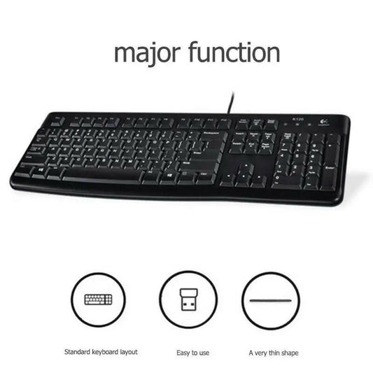 Logitech K120 Wired USB Keyboard – Black Waterproof Office Desktop - GoTypical
