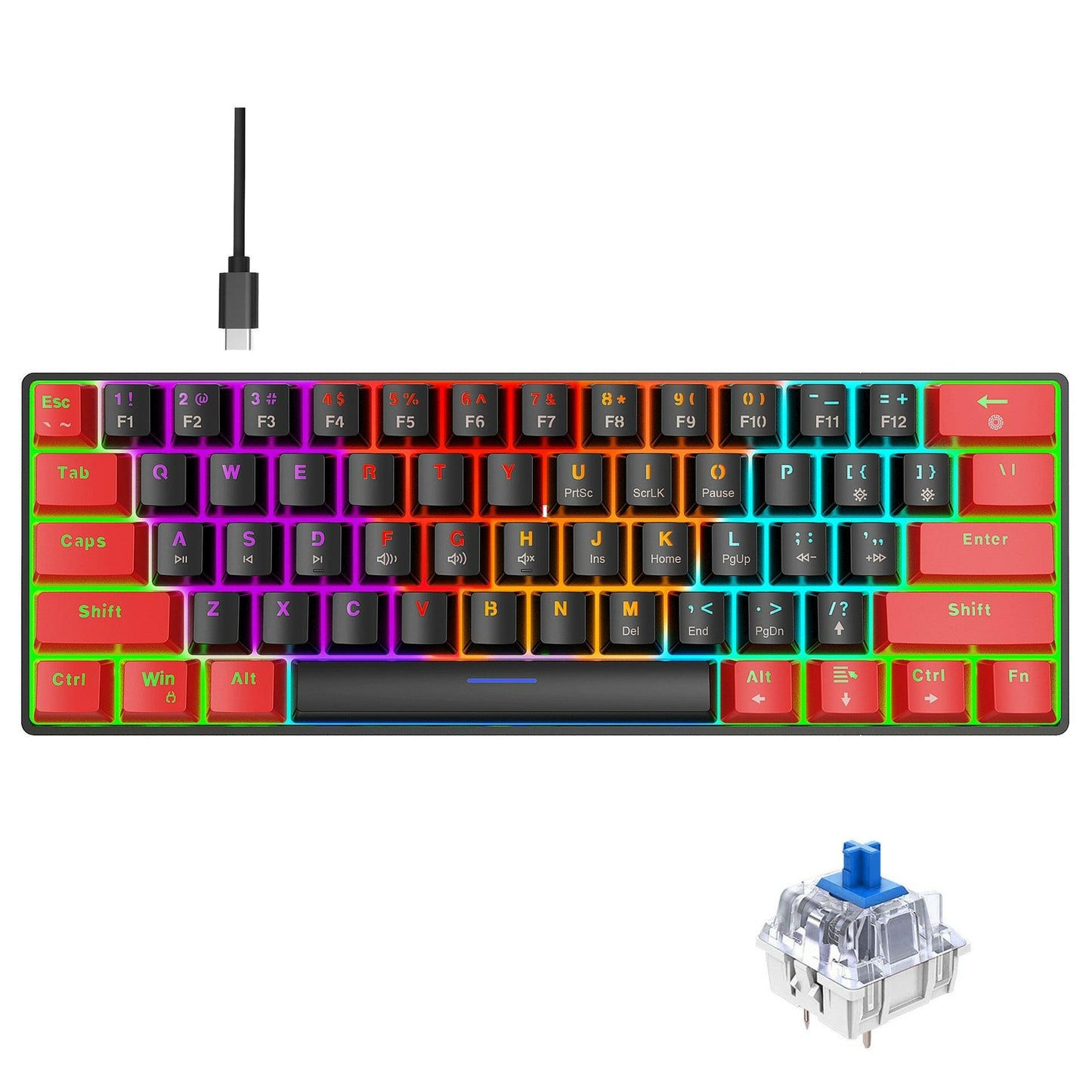 . Mechanical Keyboard – 61 Key Dual Color ABS Keycaps Ice Blue Backlit - GoTypical