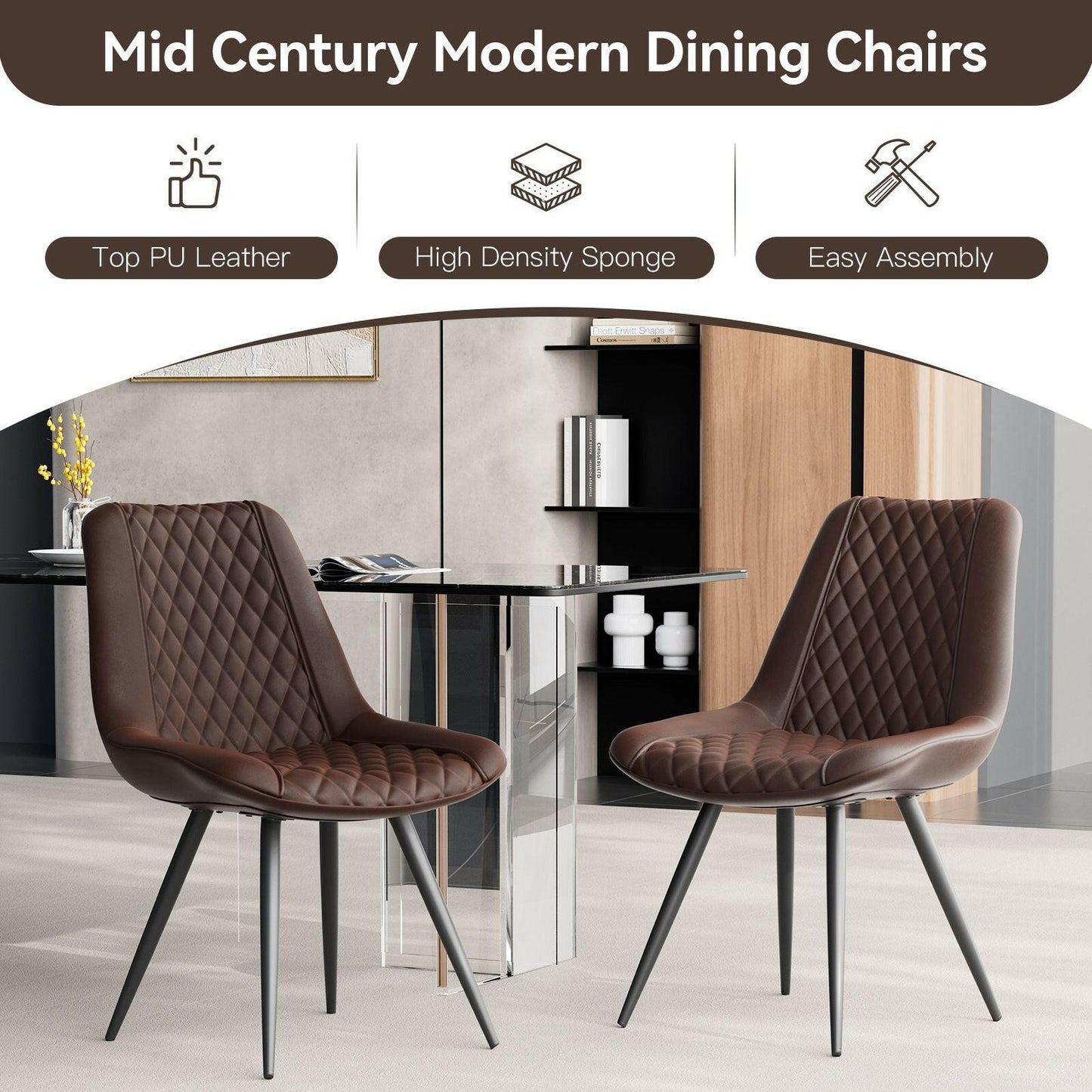 Modern Bar Stools Set of 2 - PU Leather Dining Chairs - GoTypical