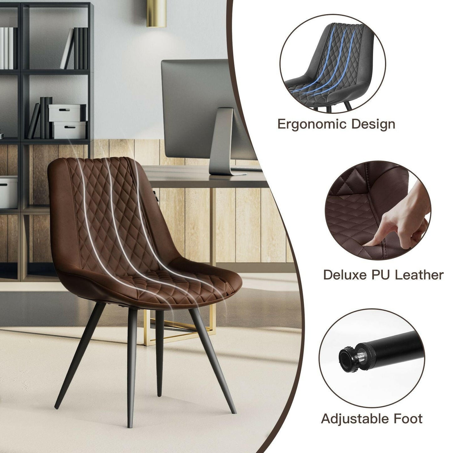 Modern Bar Stools Set of 2 - PU Leather Dining Chairs - GoTypical