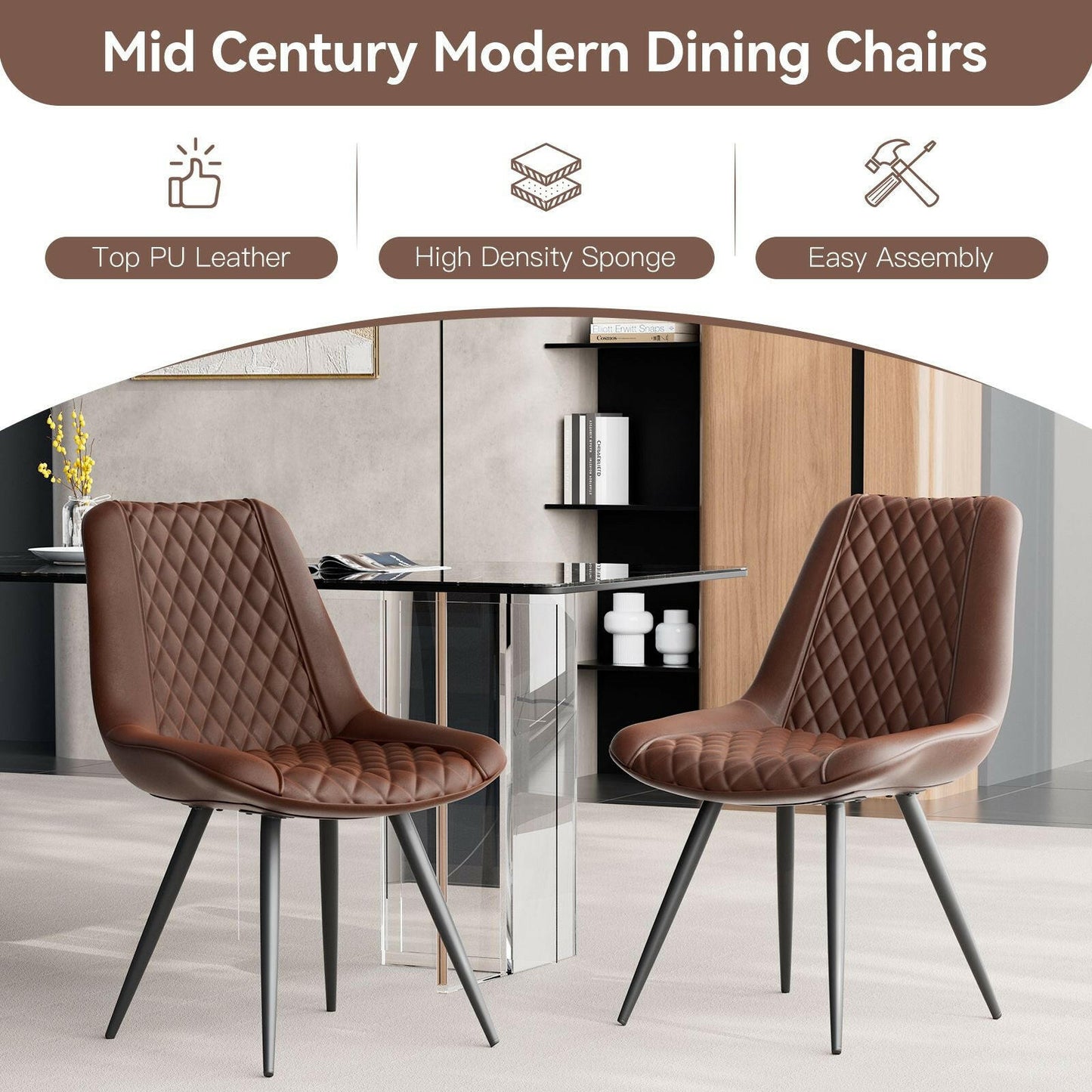 Modern Bar Stools Set of 2 - PU Leather Dining Chairs - GoTypical