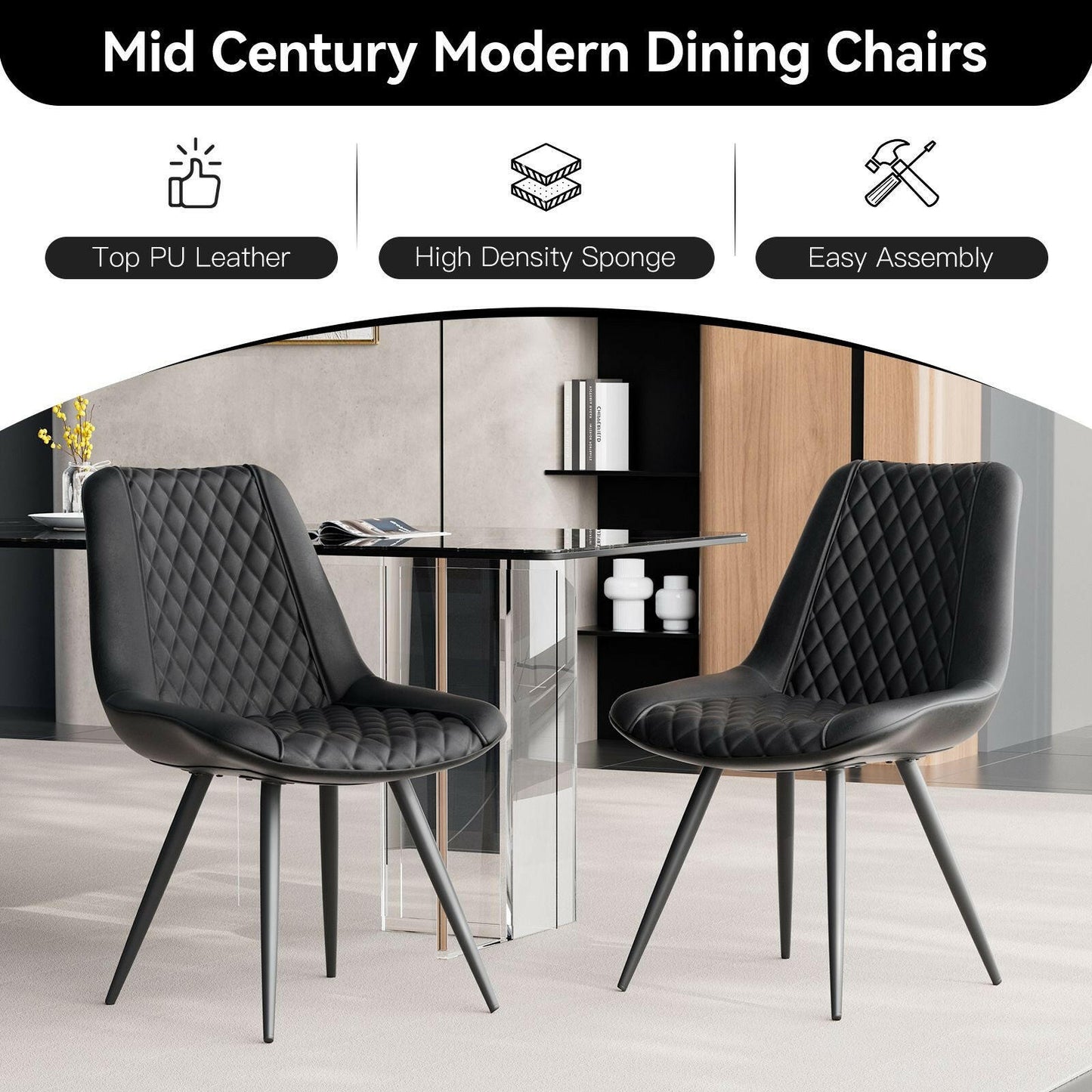 Modern Bar Stools Set of 2 - PU Leather Dining Chairs - GoTypical
