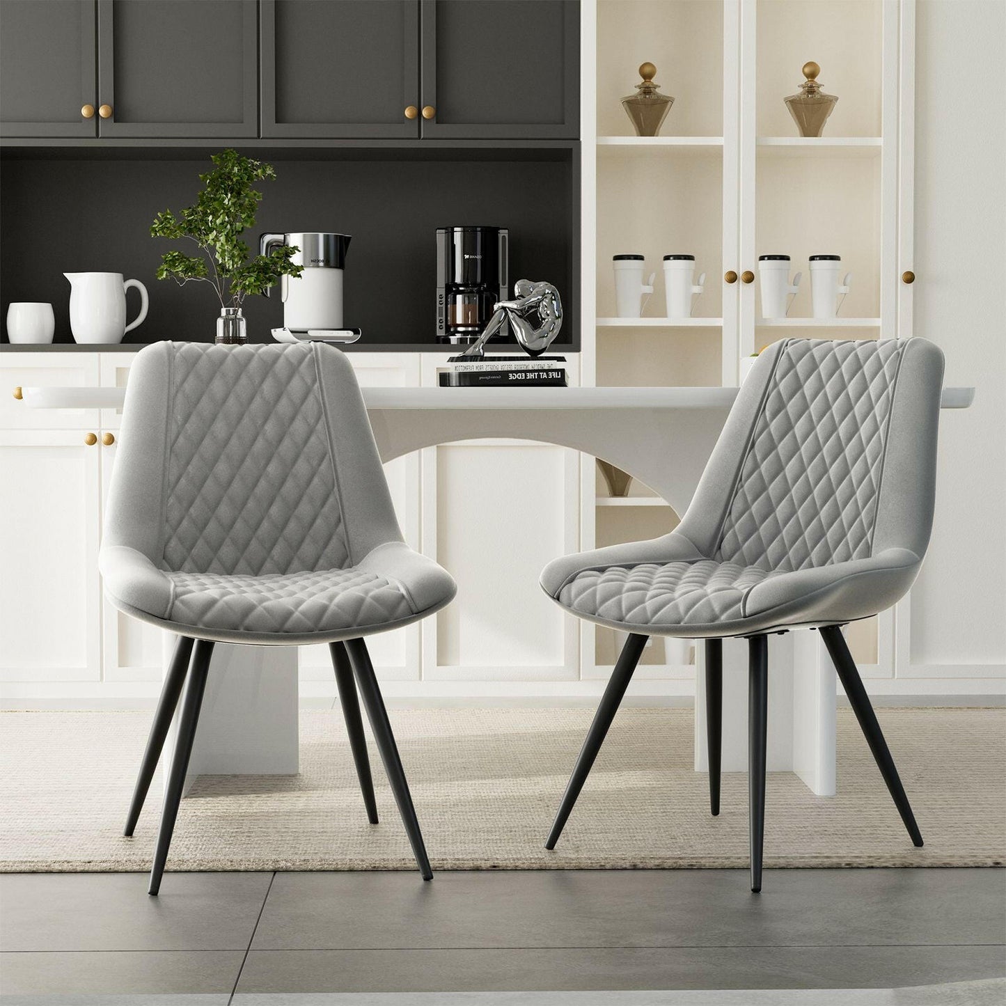 Modern Bar Stools Set of 2 - PU Leather Dining Chairs - GoTypical