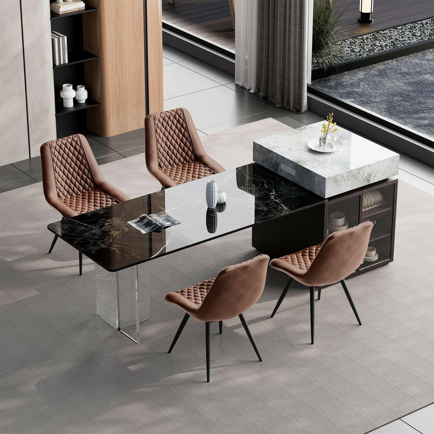 Modern Bar Stools Set of 2 - PU Leather Dining Chairs - GoTypical